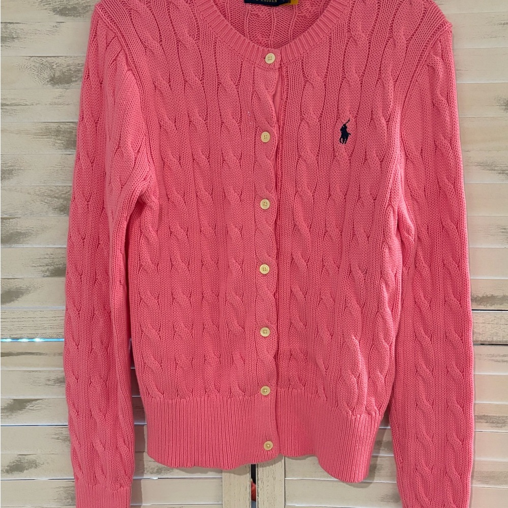 Ralph Lauren Pink Cable Knit Cardigan Sweater-NWOT
